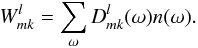 \begin{equation} W^{l}_{mk} = \sum_\omega D^{l}_{mk}(\omega) n(\omega). \label{nwigner_trans} \end{equation}