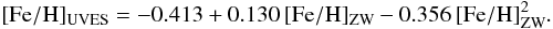 \begin{equation} \label{eq:fehuves} \fehuves = -0.413 + 0.130\,\fehzw - 0.356\,\fehzw^2 . \end{equation}