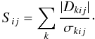 \begin{equation} S_{ij} = \sum_{k}\frac{|D_{kij}|}{\sigma_{kij}} \cdot \end{equation}
