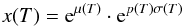 \begin{equation} x(T) = {\rm e}^{\mu(T)} \cdot {\rm e}^{p(T) \sigma(T)} \label{eq:rate} \end{equation}
