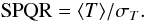 \begin{equation} \mathrm{SPQR} = \langle T \rangle / \sigma_T. \end{equation}