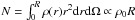Mathematical equation: \hbox{$ N = \int_0^R \rho(r) r^2 {\rm d}r {\rm d}\Omega \propto \rho_0 R$}
