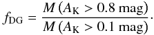 Mathematical equation: \begin{equation} f_\mathrm{DG} = \frac{M\left(A_\mathrm{K} > 0.8 \mathrm{\ mag}\right)}{M\left(A_\mathrm{K} > 0.1 \mathrm{\ mag}\right)}\cdot \end{equation}