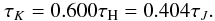Mathematical equation: \begin{equation} \tau_{K} = 0.600 \tau_{\rm H} = 0.404 \tau_{J}. \label{eq:cardelli} \end{equation}