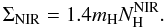 Mathematical equation: \begin{equation} \Sigma_\mathrm{NIR} = 1.4 m_\mathrm{H} N_\mathrm{H}^\mathrm{NIR}. \label{eq:Sigma_NIR} \end{equation}