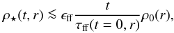 Mathematical equation: \begin{equation} \rho\st(t,r) \la \eff \frac{t}{\tff(t=0,r)} \rho_0(r), \label{eq:rhostap} \end{equation}