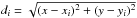 Mathematical equation: \hbox{$d_i=\sqrt{(x-x_i)^2+(y-y_i)^2}$}