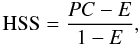 Mathematical equation: \begin{equation} \label{HSS} {\rm HSS}=\frac{{PC-E}}{{1-E}}, \end{equation}