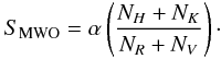Mathematical equation: \begin{eqnarray} \label{sindex_mwo} S_{\rm{MWO}} = \alpha \left( \frac{N_{H}+N_{K}}{N_{R}+N_{V}} \right)\cdot \end{eqnarray}