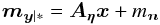 Mathematical equation: \begin{equation} \label{Eq:MoyCovVraisemblance} \mb_{\yb|*} =\Ab_\etab \xb + m_\nb \end{equation}