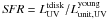 Mathematical equation: \hbox{${\it SFR}=L_{\rm UV}^{\rm tdisk}/L_{\rm unit,UV}^{\rm young}$}