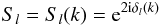 Mathematical equation: \begin{equation} \label{smatrix} S_{l} = S_{l}(k) = {\rm e}^{2{\rm i}\delta_{l}(k)} \end{equation}