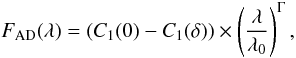 Mathematical equation: $$ F_{\rm {AD}}(\lambda) = (C_1(0)- C_1(\delta))\times\left(\frac{\lambda}{\lambda_0}\right)^{\Gamma}, $$
