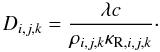 Mathematical equation: \appendix \setcounter{section}{2} \begin{equation} D_{i,j,k} = \frac{\lambda c}{\rho_{i,j,k} \kappa_{{\rm R},i,j,k}} \cdot \end{equation}