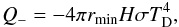 Mathematical equation: \begin{equation} Q_- = - 4 \pi r_{\rm min} H \sigma T_{\rm D}^4 , \end{equation}
