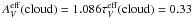 Mathematical equation: \hbox{$A_{V}^{\rm eff}(\mathrm{cloud})=1.086 \tau_{V}^{\rm eff}(\mathrm{cloud})=0.33$}