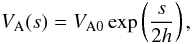 Mathematical equation: \begin{equation} \label{Al} V_{\rm A}(s)=V_{\rm A0}\exp\left ({{s\over {2h}}}\right ), \end{equation}