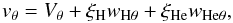 Mathematical equation: \begin{equation} \label{v_y} v_{\theta}=V_{\theta}+\xi_{\rm H} w_{\mathrm {H}\theta} +\xi_{\rm He} w_{\mathrm {He}\theta}, \end{equation}