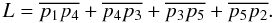 Mathematical equation: \begin{equation} L = \overline{p_1 p_4} + \overline{p_4 p_3} + \overline{p_3 p_5} + \overline{p_5 p_2}. \label{length} \end{equation}