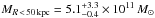 Mathematical equation: \hbox{$M_{R\,<\,50\,\mathrm{kpc}} = 5.1^{+3.3}_{-0.4} \times10^{11}\,{M}_{\sun}$}