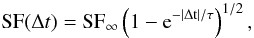 Mathematical equation: \begin{equation} {\rm SF}(\Delta t) = \rm{SF}_{\infty}\left(1-e^{-|\Delta t|/\tau}\right)^{1/2}, \label{eq:sfdt} \end{equation}