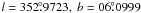 Mathematical equation: \hbox{$l = 352\fdg9723,\ b = 06\fdg0999$}