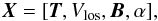 Mathematical equation: \begin{eqnarray} \ve{X} = [\ve{T}, V_{\rm los}, \ve{B}, \alpha] , \label{equation:x} \end{eqnarray}