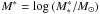Mathematical equation: \hbox{$M^* = \log\, (M_\ast^* /M_\odot)$}