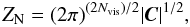 Mathematical equation: \begin{equation} \label{eq:norm} Z_{\rm N}=(2\pi)^{(2N_{\rm {vis}})/2}|\vec{C}|^{1/2}, \end{equation}