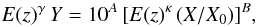 Mathematical equation: \begin{equation} E(z)^\gamma\, Y = 10^A\, [E(z)^\kappa\, (X/X_0)]^B, \end{equation}