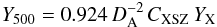 Mathematical equation: \begin{equation} \YSZ = 0.924\,D_{\rm A}^{-2}\,C_{\rm XSZ}\,\YX \label{eq:yszx} \end{equation}