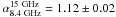 Mathematical equation: \hbox{$\alpha_{\rm 8.4~GHz}^{\rm 15~GHz}= 1.12 \pm 0.02$}