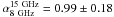 Mathematical equation: \hbox{$\alpha^{\rm 15~GHz}_{\rm 8~GHz}=0.99 \pm 0.18$}
