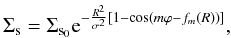Mathematical equation: \begin{equation} \label{dens} { \Sigma_{\rm s} = \Sigma_{\rm s_0}{\rm e}^{-\frac{R^2}{\sigma^2}[1 - \cos(m\varphi - f_m(R))]}, } \end{equation}