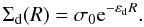 Mathematical equation: \begin{equation} \label{sig3} { \Sigma_{\rm d} (R) = \sigma_0 {\rm e}^{-\varepsilon_{\rm d} R}. } \end{equation}