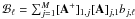 Mathematical equation: \hbox{$\mathcal{B}_{\ell} = \sum_{j=1}^M [{\bf A}^+]_{1,j} [{\bf A}]_{j,1} b_{j,\ell}$}
