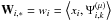 Mathematical equation: \hbox{${\bf W}_{i,*} = w_i= \left< x_i, \Psi^{(\mu)}_{i,k} \right>$}