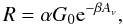 Mathematical equation: \begin{equation} R=\alpha G_{0}{\rm e}^{-\beta A_{v}}, \end{equation}
