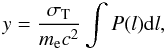Mathematical equation: \begin{equation} y=\frac{\sigma_{\rm T}}{m_{\rm e} c^2}\int{P(l){\rm d}l}, \label{e:yp} \end{equation}