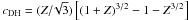 Mathematical equation: \hbox{$ c_\mathrm{DH} = (Z/\!\sqrt{3}) \left[(1+Z)^{3/2}-1-Z^{3/2}\right] $}