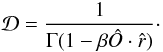 Mathematical equation: \appendix \setcounter{section}{1} \begin{equation} \mathcal{D} = \frac{1}{\Gamma (1-\beta \hat{O}\cdot\hat{r})} \cdot \label{dopplerfactor} \end{equation}