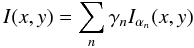 Mathematical equation: \appendix \setcounter{section}{2} \begin{equation} I(x,y) = \sum_n \gamma_n I_{\alpha_n}(x,y) \end{equation}