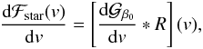 Mathematical equation: \appendix \setcounter{section}{3} \begin{equation} \frac{{\rm d}\Fstar(v)}{{\rm d}v} = \left[\frac{{\rm d}{\cal G}_{\beta_0}}{{\rm d}v}*R\right](v) , \label{eq.Fstar} \end{equation}