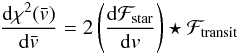 Mathematical equation: \begin{equation} \frac{{\rm d}\chi^2(\vx)}{{\rm d}\vx} = 2\left(\frac{{\rm d}\Fstar}{{\rm d}v}\right) \star \Ftrans \end{equation}