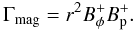 Mathematical equation: \begin{equation} \Gamma_\mathrm{mag} = r^2 B_\phi^+ B_\mathrm{p}^+. \label{eq:gmag} \end{equation}