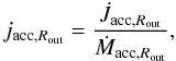 Mathematical equation: \begin{equation} j_{\mathrm{acc},R_\mathrm{out}}= \frac{\dot{J}_{\mathrm{acc},R_\mathrm{out}}}{\dot{M}_{\mathrm{acc},R_\mathrm{out}}}, \label{eq:jaccdisksp} \end{equation}