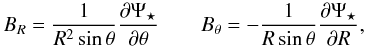 Mathematical equation: $$ B_R = \frac{1}{R^2 \sin\theta} \frac{\partial\Psi_\star}{\partial\theta} \qquad B_\theta = -\frac{1}{R \sin\theta} \frac{\partial\Psi_\star}{\partial R}, $$