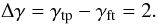 Mathematical equation: \begin{equation} \Delta\gamma=\gamma_{\rm tp}-\gamma_{\rm ft}=2. \end{equation}