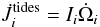 Mathematical equation: \begin{equation} \dot{J}_{i}^{\mathrm{tides}}=I_{i}\dot{\Omega}_{i}\label{eq:torque_tides} \end{equation}