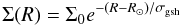 Mathematical equation: \begin{equation} \Sigma (R) = \Sigma_0 e^{-(R-R_{\sun})/\sigma_{\mathrm{gsh}}} \label{sigma_gsh} \end{equation}